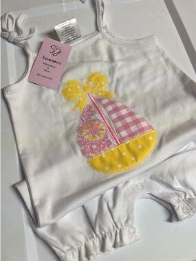 Girls White Romper with Pink & Yellow Sailboat Applique